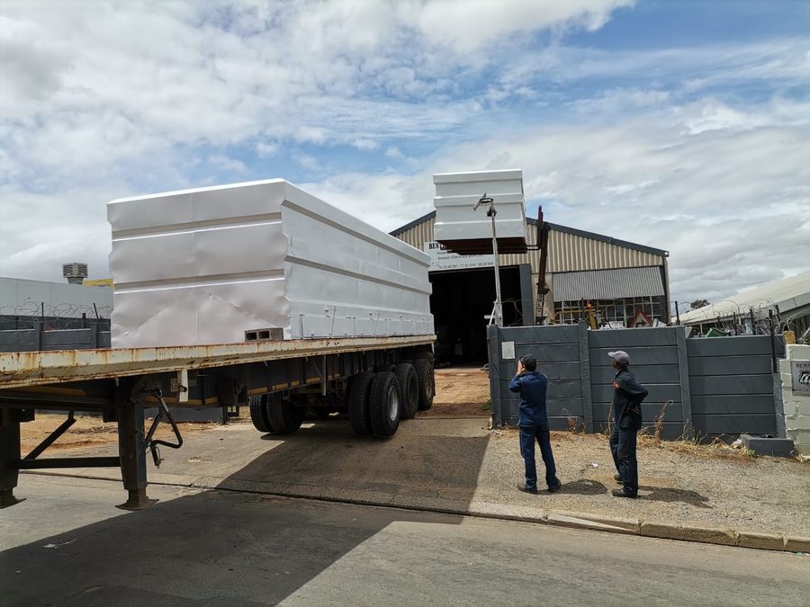 Fabricated units loaded for delivery